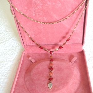 Y SHAPE RED GEM STONE CASCADING NECKLACE